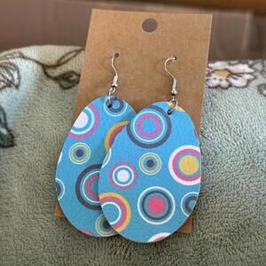 Colorful Patterned Teardrop Earrings Faux Leather NEW